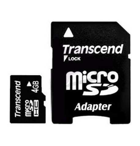 Карта памяти microSDHC 4Gb Transcend (Class 4) + Adapter SD